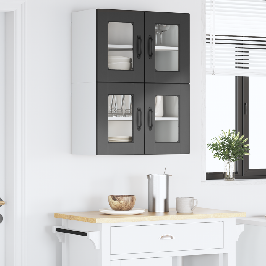 Wall Glass Cabinet PORTO 2 pcs Black Engineered Wood