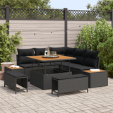 Garden Sofa Set 8 pcs Black Poly Rattan and Powder-coated Steel - Front View