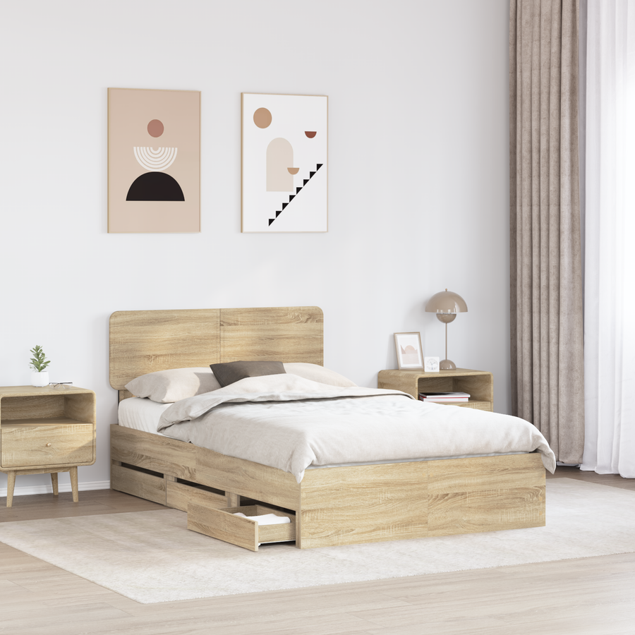 Bed Frame with Drawer Sonoma Oak 135 x 190 cm Engineered Wood