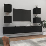 6 Piece TV Cabinet Set Black Engineered Wood - Front View