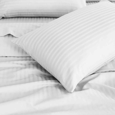 Royal Comfort 1200 Thread count Damask Stripe Cotton Blend sheet sets Queen White-1951134866385014789