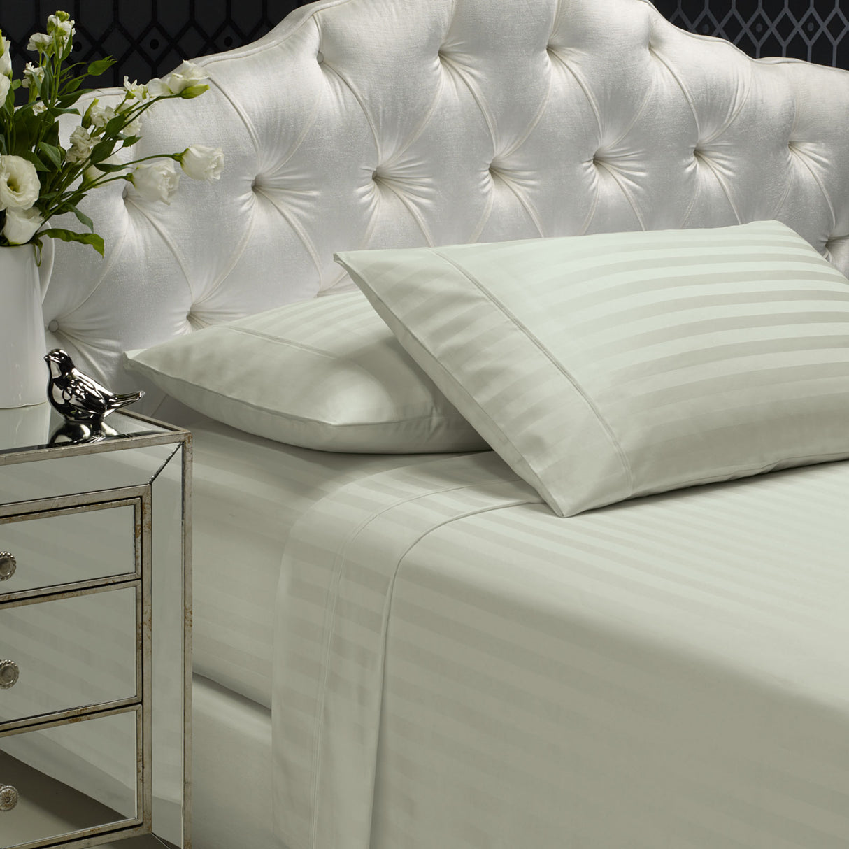 Royal Comfort 1200 Thread count Damask Stripe Cotton Blend sheet sets Queen Silver-1951134866833805312