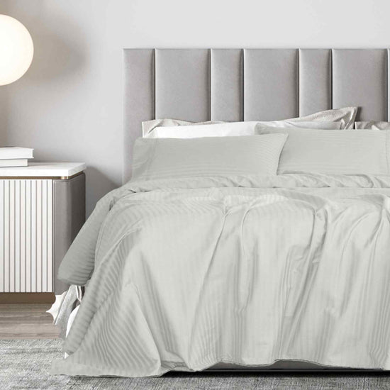 Royal Comfort 1200 Thread count Damask Stripe Cotton Blend sheet sets Queen Silver-1951134866833805313