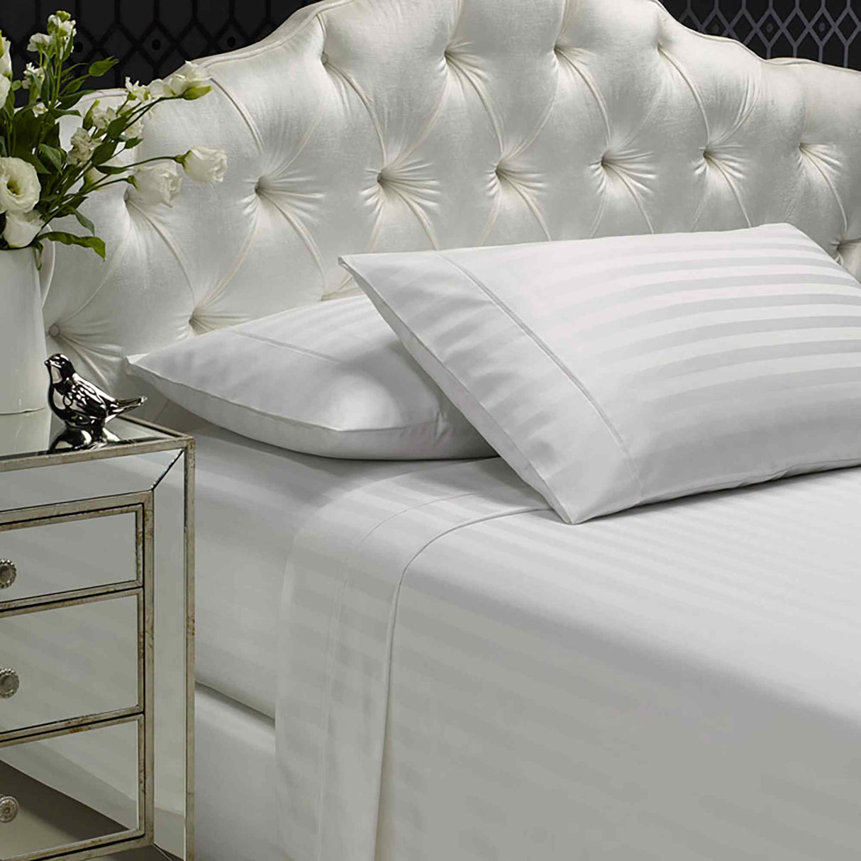 Royal Comfort 1200 Thread count Damask Stripe Cotton Blend sheet sets King White-1951134867056103426