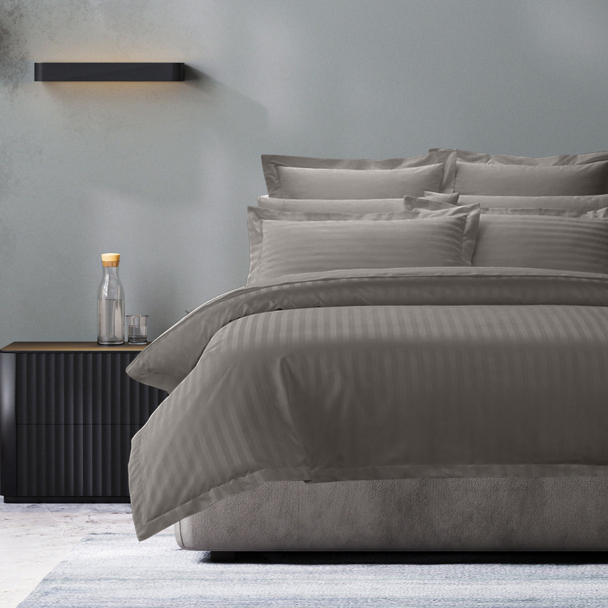 Royal Comfort 1200 Thread count Damask Stripe Cotton Blend Quilt Cover Sets Queen Charcoal Grey-1951134825171783680