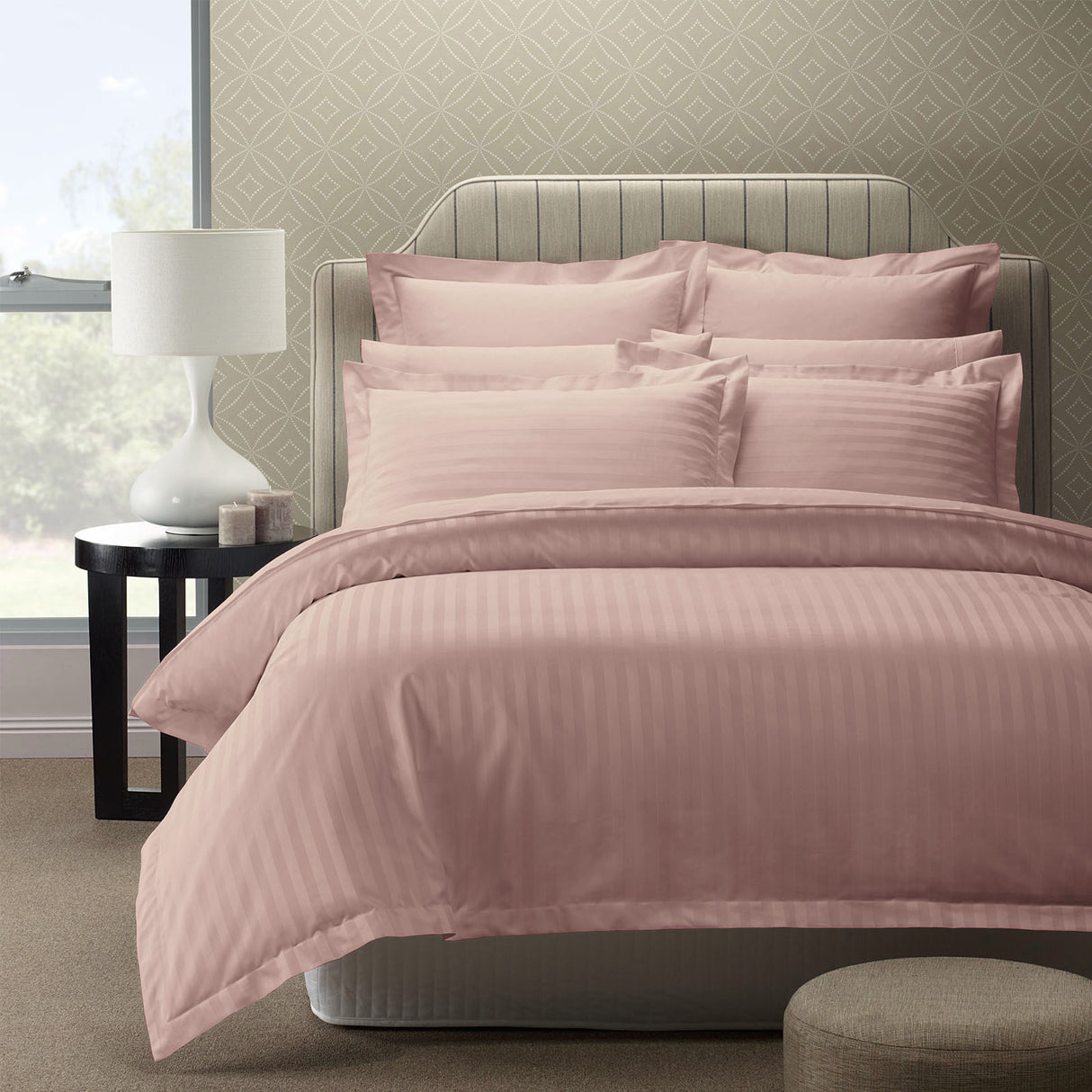 Royal Comfort 1200 Thread count Damask Stripe Cotton Blend Quilt Cover Sets Queen Blush-1951134825503133696