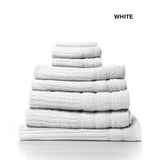 Royal Comfort Eden Egyptian Cotton 600 GSM 8 Piece Towel Pack White - Top-Down View