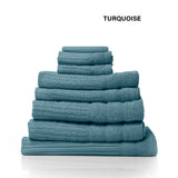 Royal Comfort Eden Egyptian Cotton 600 GSM 8 Piece Towel Pack Turquoise - Top-Down View