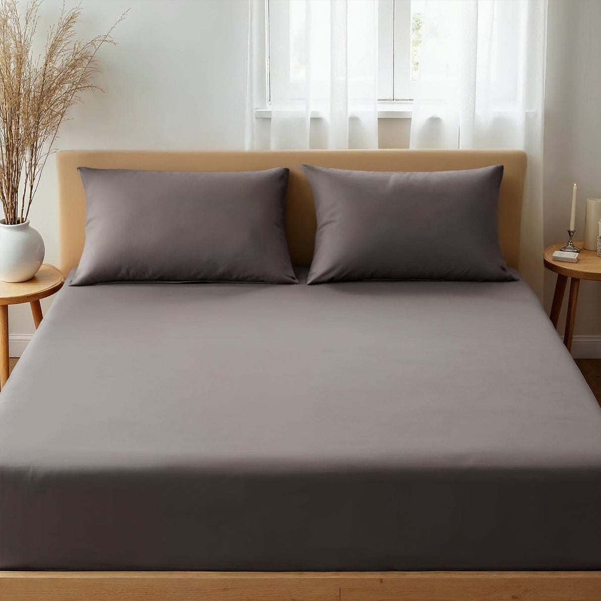 Royal Comfort 1500TC Cotton Rich Fitted sheet 3 PC Set Double-Dusk Grey-1951134869392330753