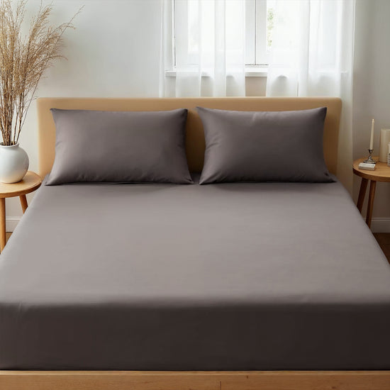 Royal Comfort 1500TC Cotton Rich Fitted sheet 3 PC Set Double-Dusk Grey-1951134869392330753