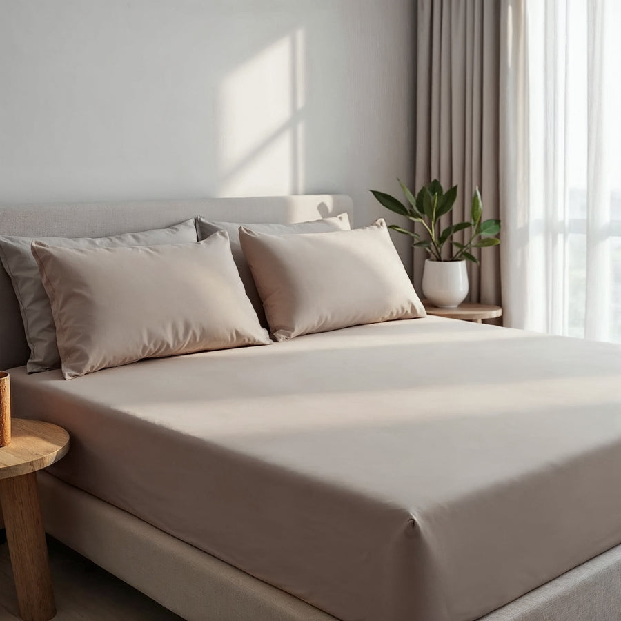 Royal Comfort 1500TC Cotton Rich Fitted sheet 3 PC Set Double-Stone-1951134869606240257