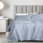 Royal Comfort 1200 Thread count Damask Stripe Cotton Blend sheet sets King Blue Fog-1951134870315077633