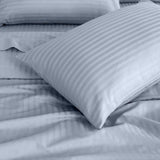 Royal Comfort 1200 Thread count Damask Stripe Cotton Blend sheet sets King Blue Fog - Top-Down View