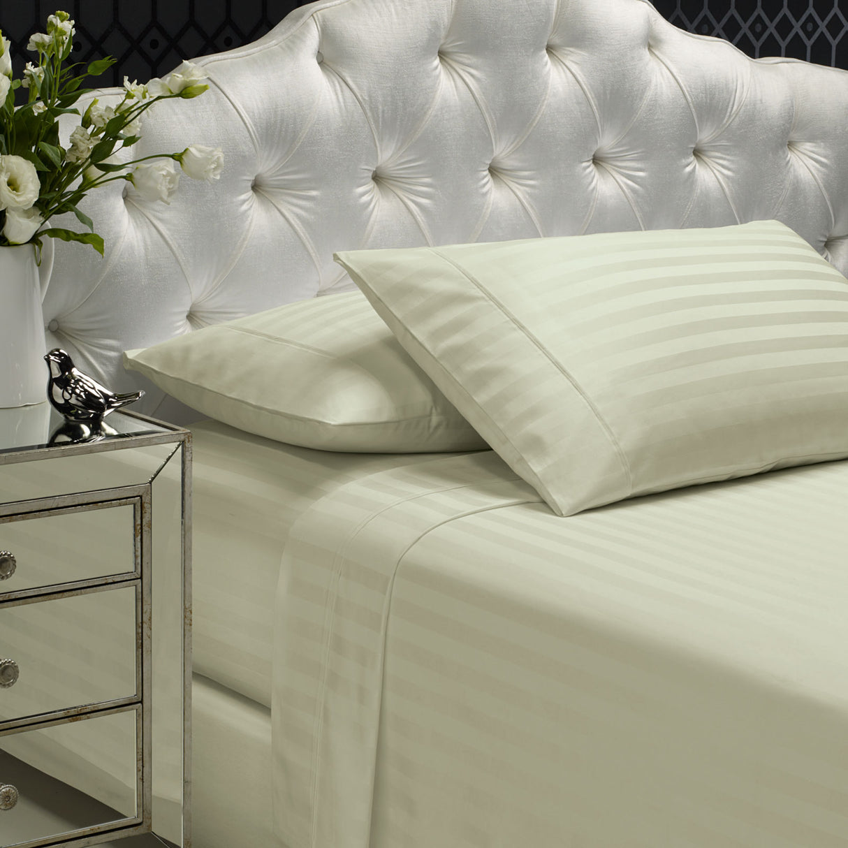 Royal Comfort 1200 Thread count Damask Stripe Cotton Blend sheet sets King Pebble-1951134870528987136
