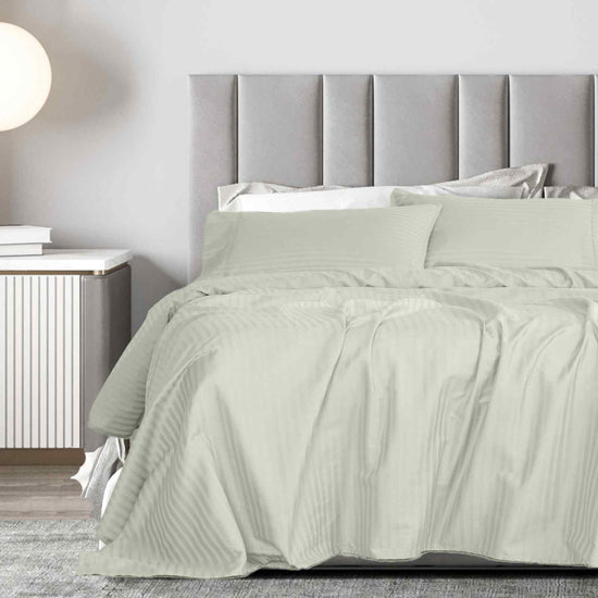 Royal Comfort 1200 Thread count Damask Stripe Cotton Blend sheet sets King Pebble-1951134870528987137