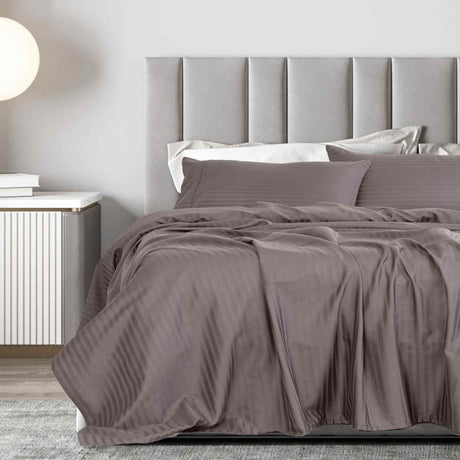 Royal Comfort 1200 Thread count Damask Stripe Cotton Blend sheet sets King Pewter-1951134870906474497