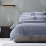 Royal Comfort 1200 Thread count Damask Stripe Cotton Blend Quilt Cover Sets King Blue Fog - Top-Down View