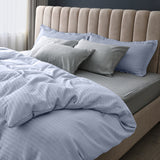 Royal Comfort 1200 Thread count Damask Stripe Cotton Blend Quilt Cover Sets King Blue Fog - Front View