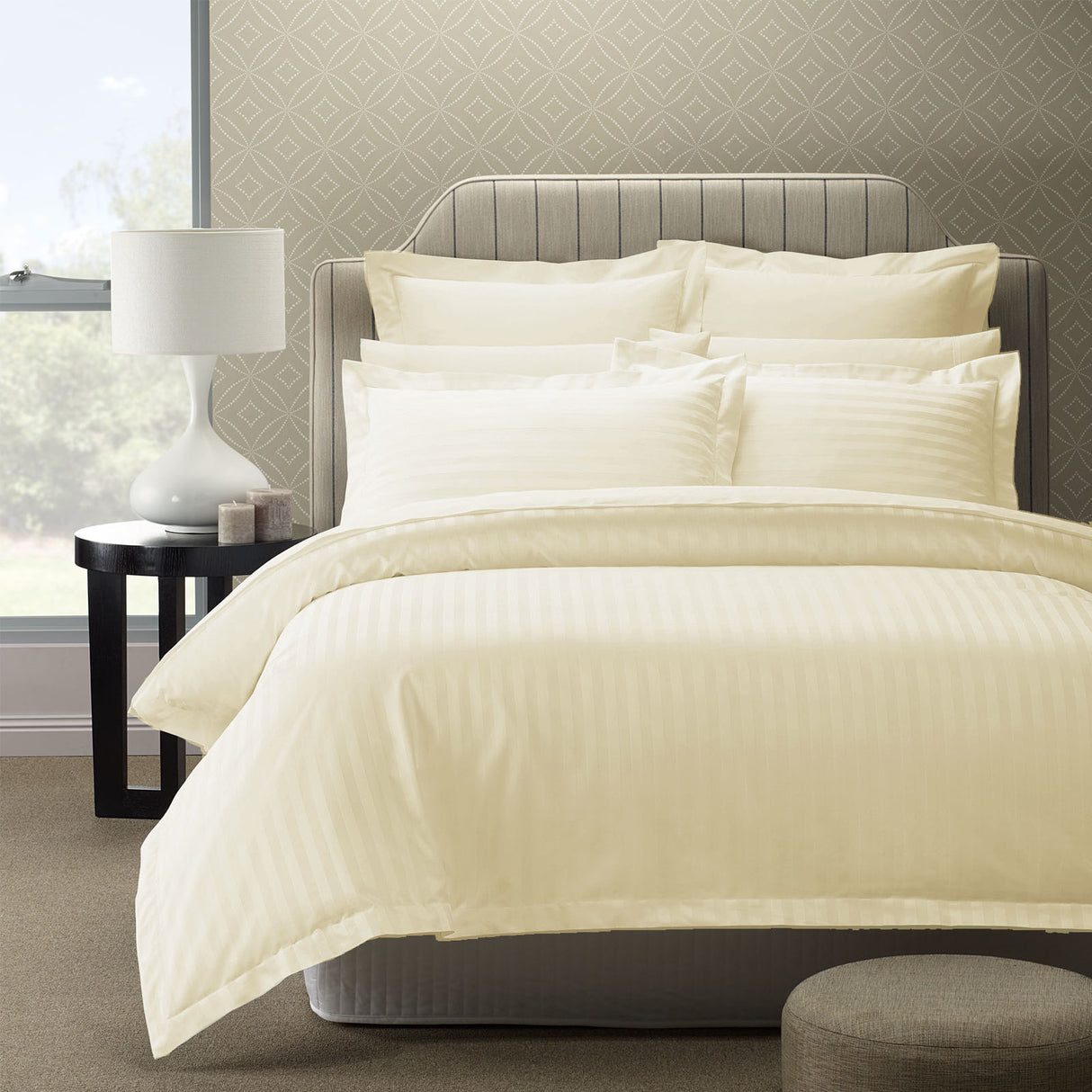 Royal Comfort 1200 Thread count Damask Stripe Cotton Blend Quilt Cover Sets Queen Pebble-1951134826828533760