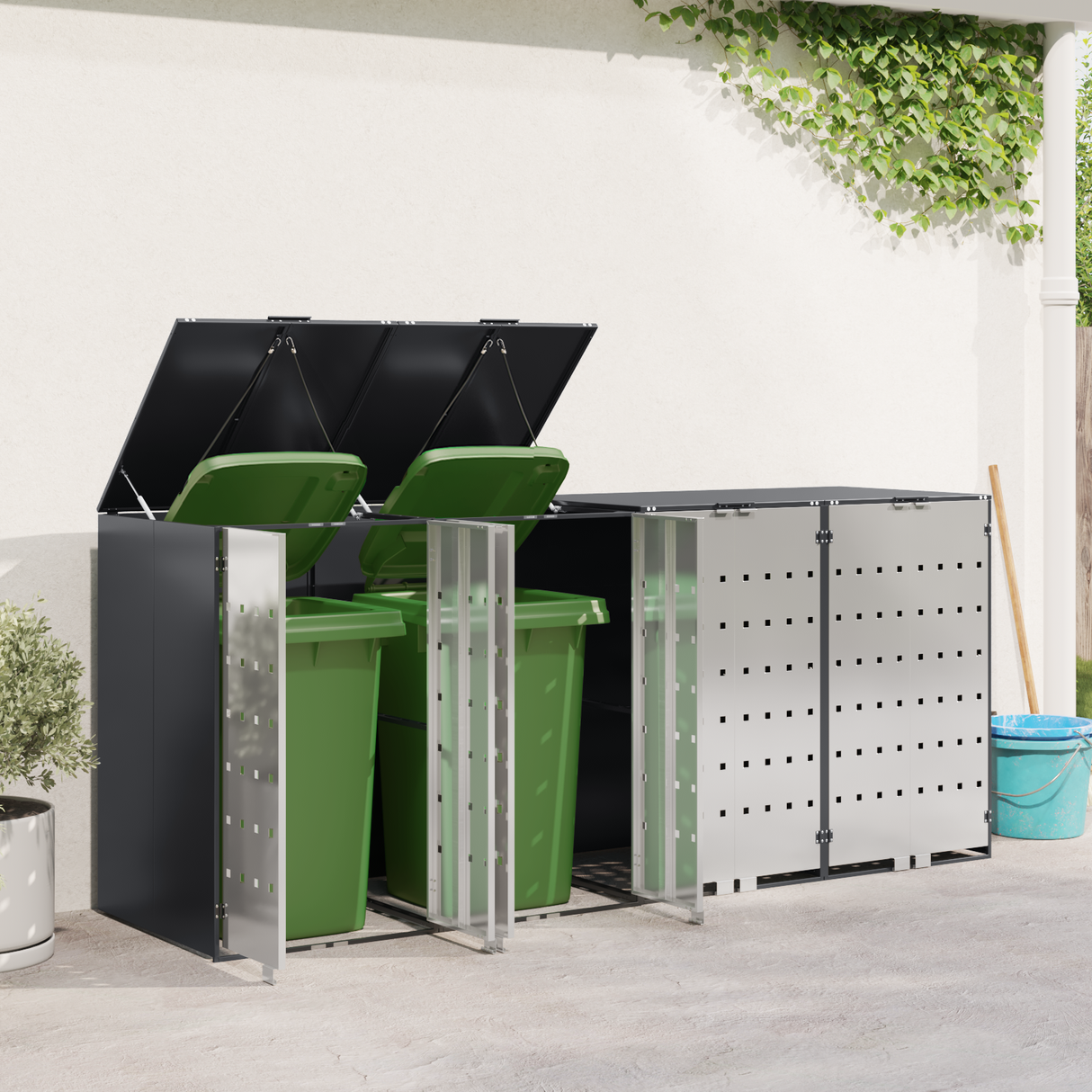 Wheelie Bin Storage for 3 Bins Steel Anthracite