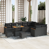 Garden Sofa Set with Cushion 12 pcs Black Poly Rattan - Front View