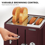 Morphy Richards Aspect 4-Slice Toaster - Maroon with Cork-Effect Trim - Close-Up Angle