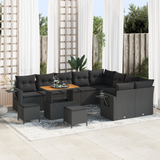Garden Sofa Set with Cushion 12 pcs Black Poly Rattan - Front View