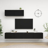 TV Cabinets 3 pcs Black Engineered Wood - Front View