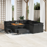 Garden Sofa Set with Cushion 13 pcs Black Poly Rattan - Front View
