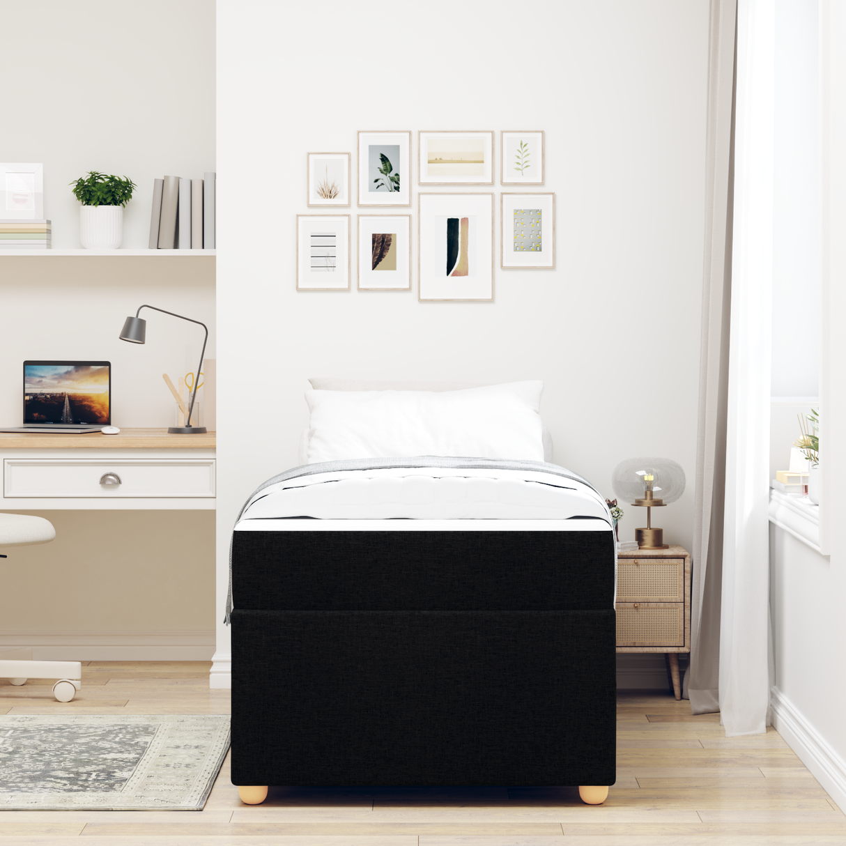 Bed Frame with Mattress Black 90 x 190 cm Fabric