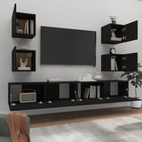 6 Piece TV Cabinet Set Black Engineered Wood - Side View