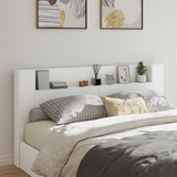 Storage Headboard with LED White Engineered Wood - Side View