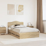 Bed Frame with Drawer Sonoma Oak 135 x 190 cm Engineered Wood - Front View