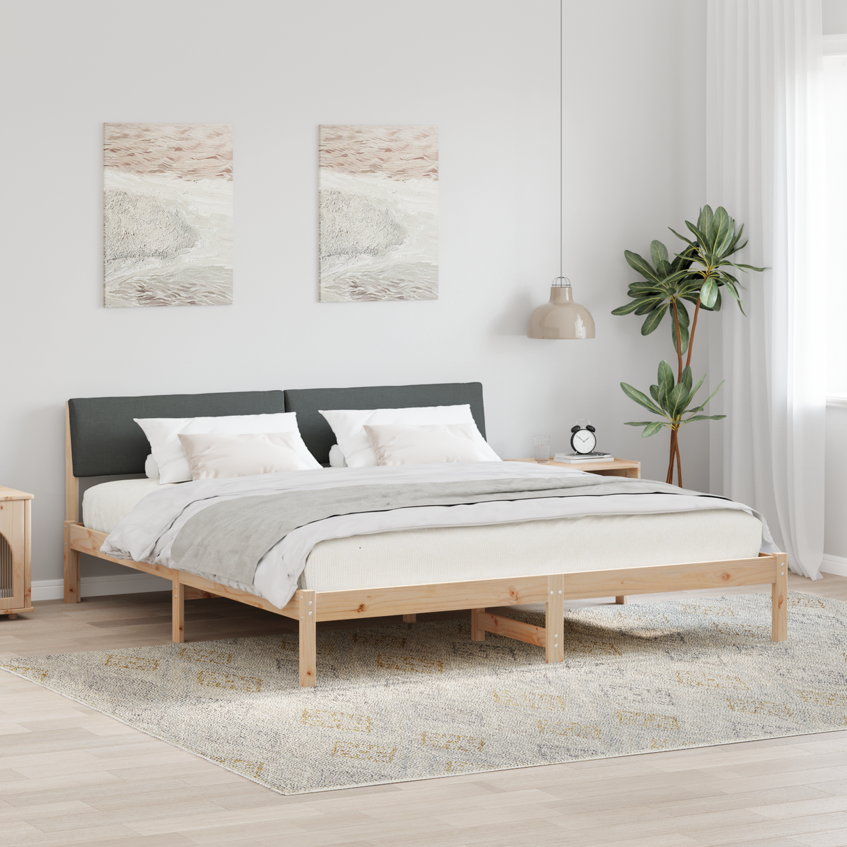 Bed frame Brown and dark grey 180 x 200 cm Solid pine wood