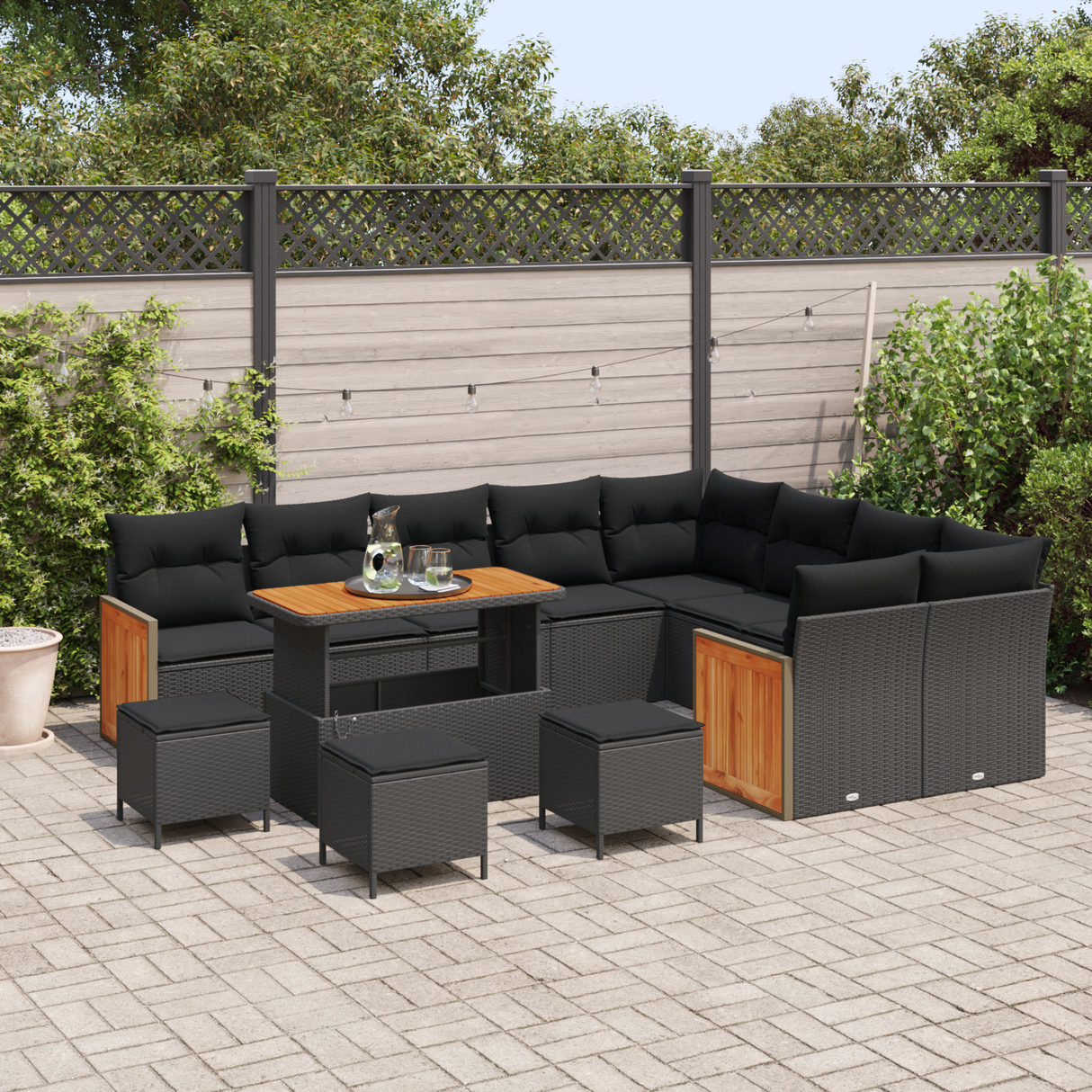 Garden Sofa Set with Cushion 13 pcs Black
