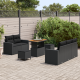Garden Sofa Set with Cushion 8 pcs Black Poly Rattan - Side View