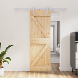 Sliding Door Natural and White 70 x 210 cm Solid Pine Wood - Front View