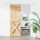 Sliding Door Natural and White 70 x 210 cm Solid Pine Wood - Front View