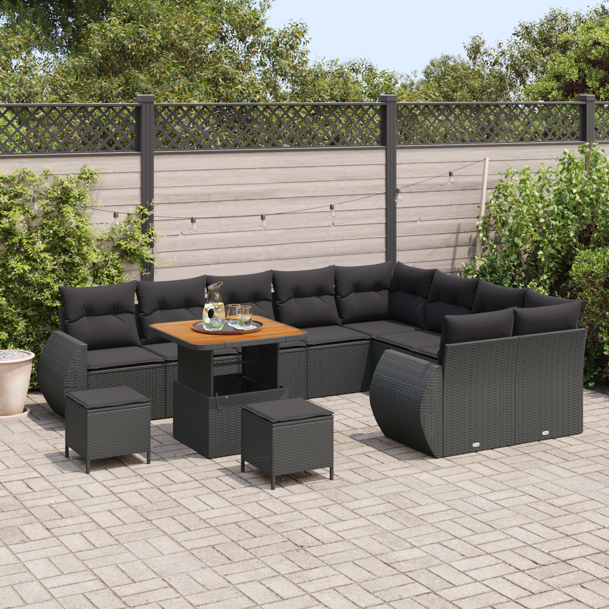 Garden Sofa Set with Cushion 12 pcs Black Poly Rattan