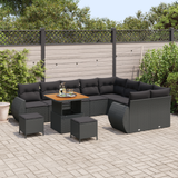 Garden Sofa Set with Cushion 12 pcs Black Poly Rattan