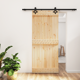 Sliding Door Natural and Black 90 x 210 cm Solid Pine Wood - Front View
