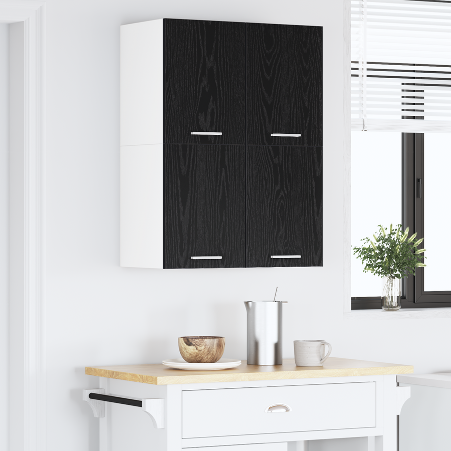 Hanging Cabinet 2 pcs Black Oak and White Engineered Wood
