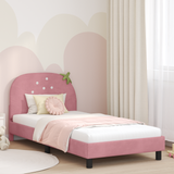 Kids'Bed Frame with Headboard Pink 90 x 190 cm Velvet - Front View