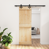 Sliding Door Natural and Black 70 x 210 cm Solid Pine Wood - Front View