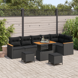 Garden Sofa Set with Cushion with Storage Black Poly rattan - Front View