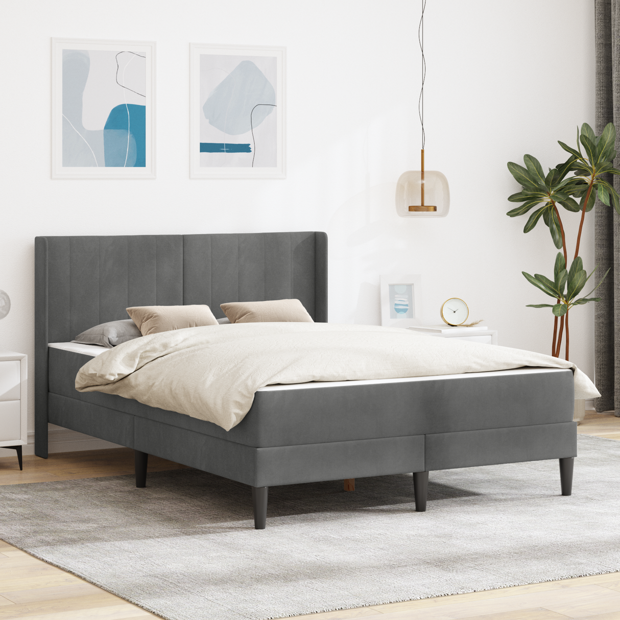 Bed Frame with Mattress Dark Grey 137 x 190 cm Velvet