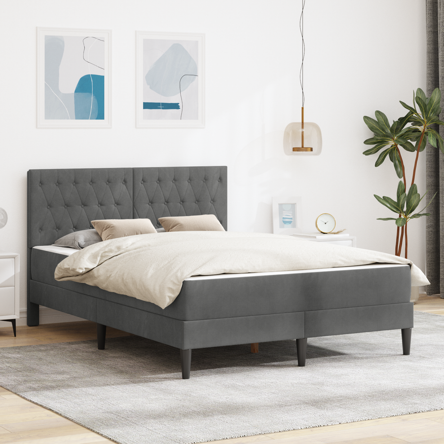 Bed Frame with Mattress Dark Grey 137 x 190 cm Velvet