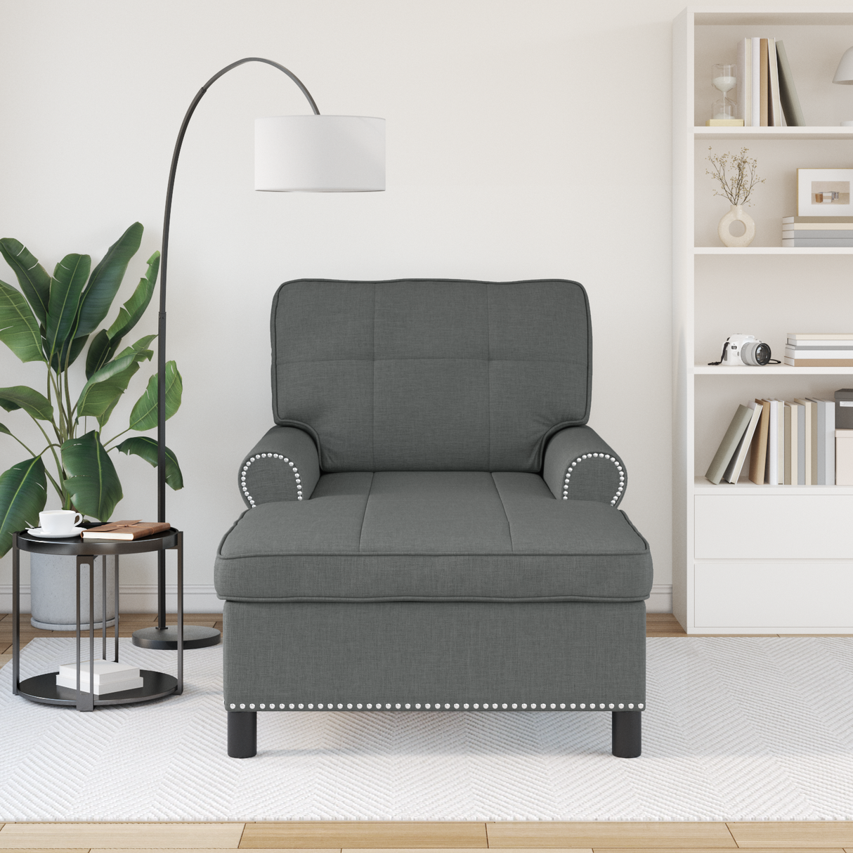Lounge Chair with Cushion Dark Grey 91 x 157 x 91 cm Fabric