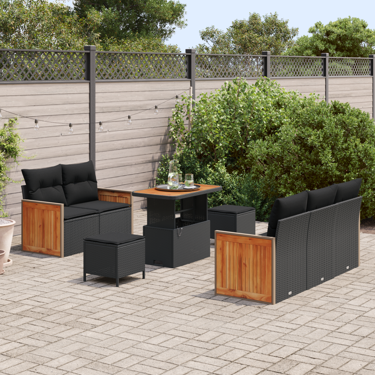Garden Sofa Set with Cushion 10 pcs Black Poly Rattan