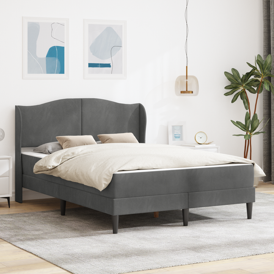 Bed Frame with Mattress Dark Grey 137 x 190 cm Velvet